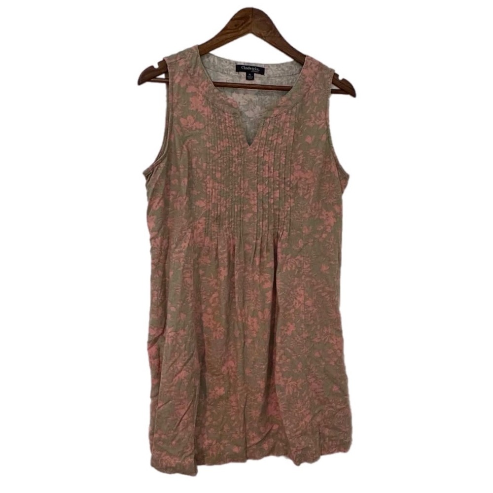 Chadwicks Floral Dress Womens PL Pink‎ Green Excellent Pintuck Linen Blend Shift